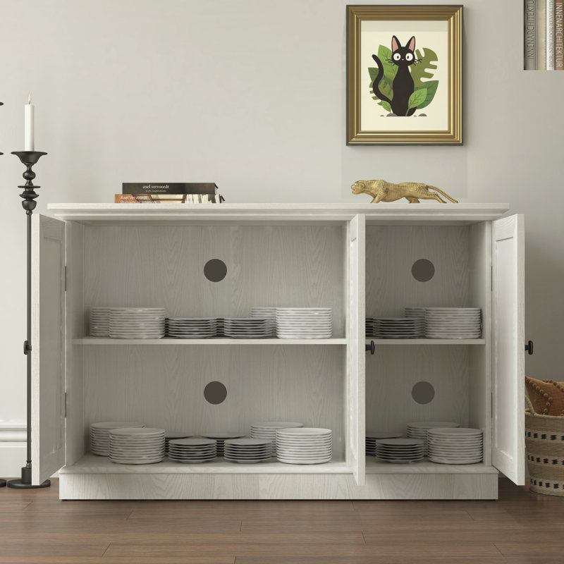 Armoire de rangement avec portes en miroir décoratives en acrylique, tablette réglable pour la salle à manger, le salon, la cuisine, poignées en métal, finition en bois aggloméré 3D