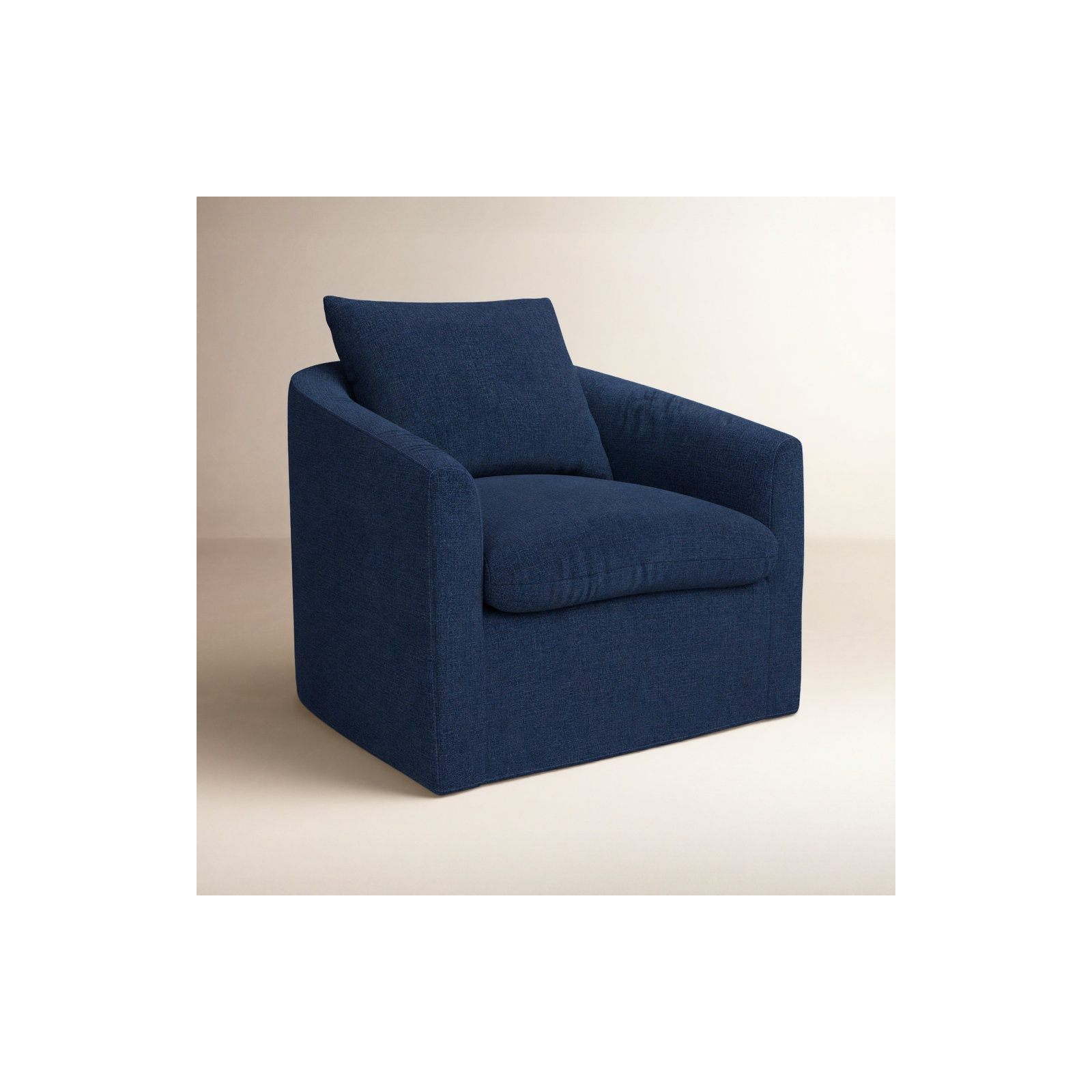 Menta Upholstered Swivel Barrel Chair, Flannigan Midnight
