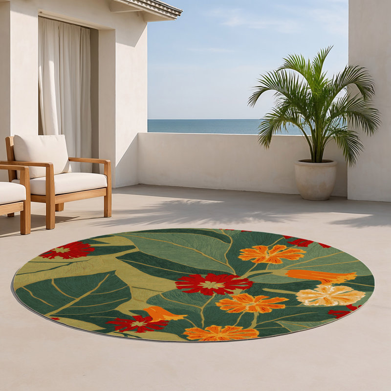 Botanical Brown Indoor and Outdoor Area Rug, Round 5'