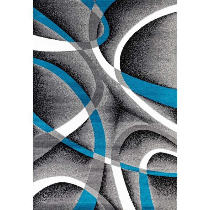 Arsenovic Abstract Turquoise/Gray Indoor Area Rug, Rectangle 4' x 5'