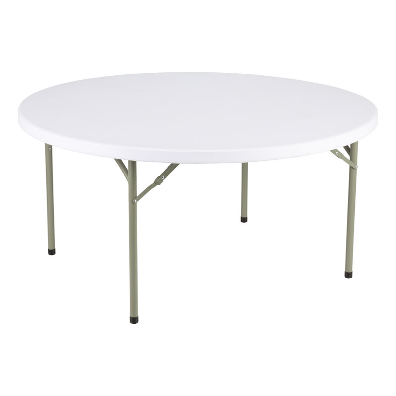 60-Inch White Round Plastic Table with Gray Steel Frame