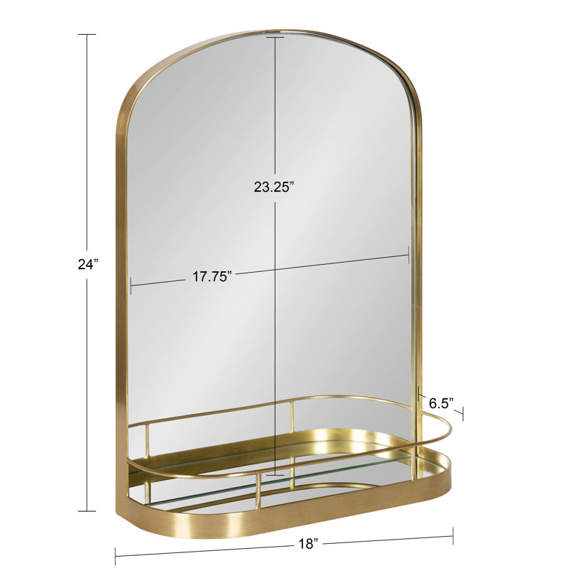Cemile Metal Flat Mirror with Shelves, Gold