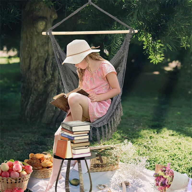 Hanging Chair With Cushion, Hammock Swing Chair, Gray