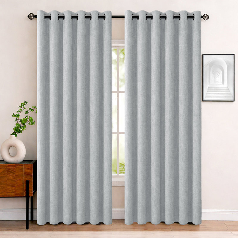 Aspire Homeware Linen 100% Blackout Curtain Pair for Hotel Style Bedroom Comfort, Silver, 117cm Width x 137cm Drop