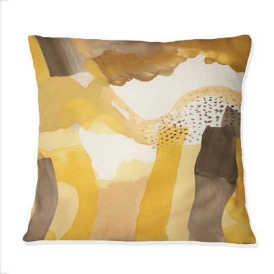 Mustard Yellow Dreams Retro Watercolor I - Abstract Midcentury Printed Throw Pillow