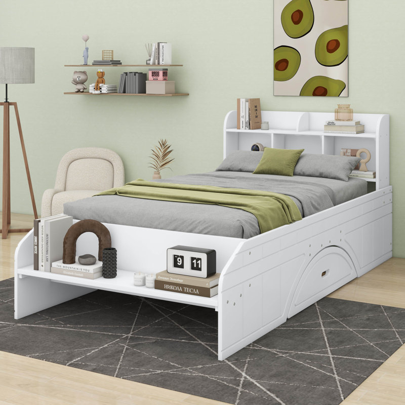 Lit avec rangement Amatia, Simple, Blanc