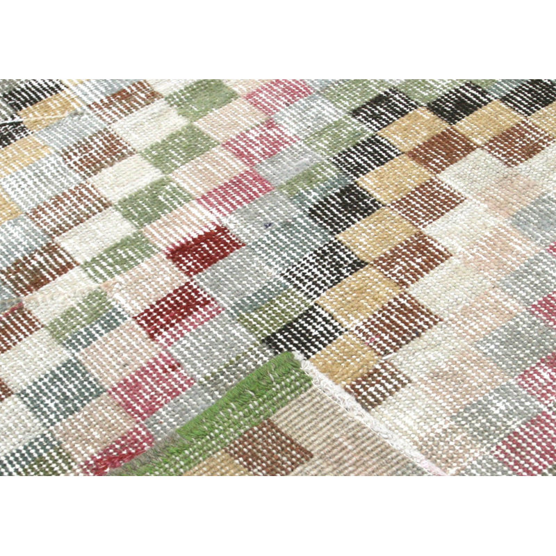 Tapis vert en laine noué à la main de conception unique 3 pi 4 po x 5 pi 10 po années 1960 de taille 3 pi x 5 pi en vert / beige / rouge / blanc
