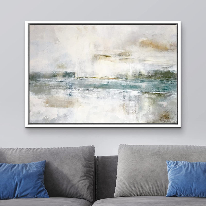 «Grunge Paint Stroke Landscape Abstract Shapes Illustration», peinture sur toile à cadre flottant, Blanc