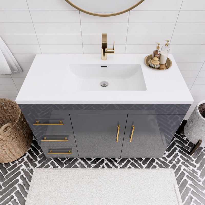 Spring Single Bathroom Vanity, Gloss Gray, 42"