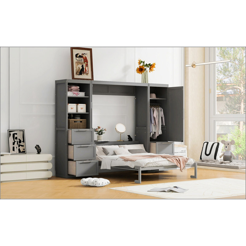 Grand lit escamotable avec garde-robe