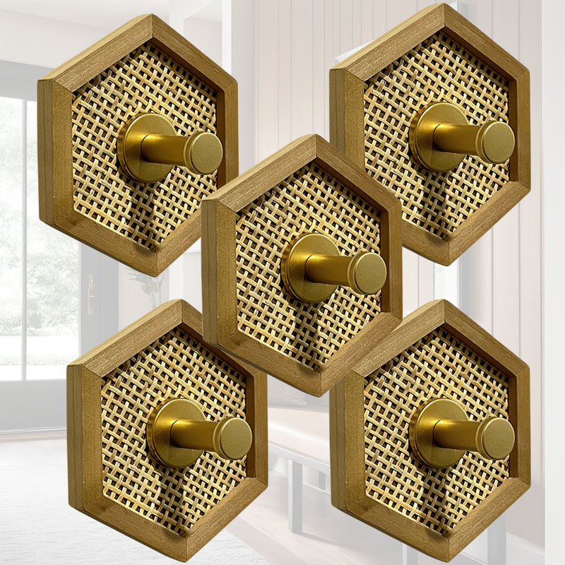 5 crochets muraux hexagonaux 5 pièces, Doré