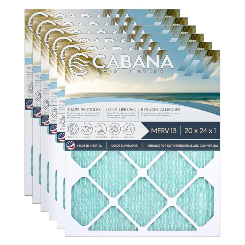 Cabana Air Filters 6 Pack HVAC Furnace Air Filters, MERV 13, 20 x 24 x 1, White, 19.5" H x 0.75" W x 23.5" D