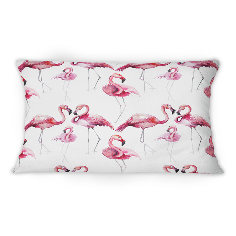 Coussin décoratif imprimé à motif de flamants roses sur fond blanc I