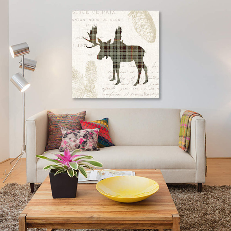 «Plaid Lodge, Tan IV», impression sur toile, H 37 po x l 37 po x P 1,5 po, Toile encadrée noire, Pas de tapis