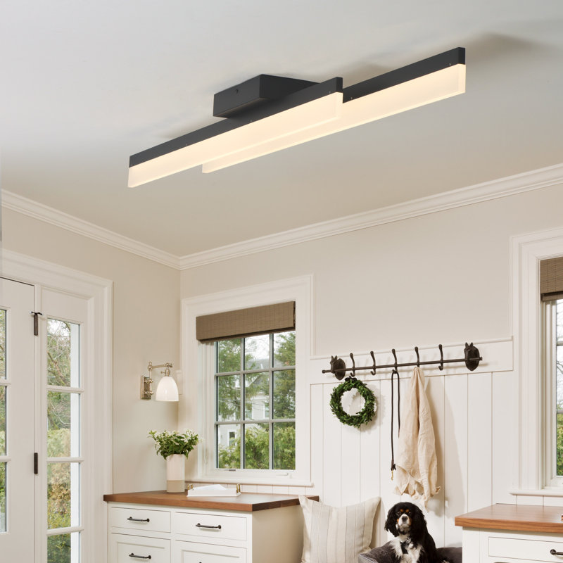 Modern Hardwired LED Flush Mount Light Warm Light Switch Dimmable, 4.3" H x 48" W x 4.6" D, 30 W, Matte Black