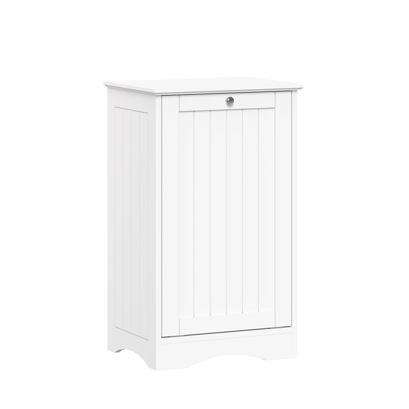 White Polished Beadboard Tilt-Out Laundry Hamper Cabinet