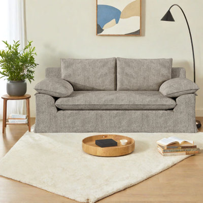 Canapés de compression, causeuse deux places en coton et lin gris, portable et moderne pour le salon