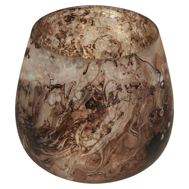 Marble Tabletop Tealight Holder, Brown, 13cm H x 12cm W x 12cm D