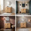 Meuble-lavabo de 30 po avec comptoir en céramique, pieds en bois massif avec tiroir inférieur à fermeture en douceur et supports de porte intégrés, grain de bois naturel
