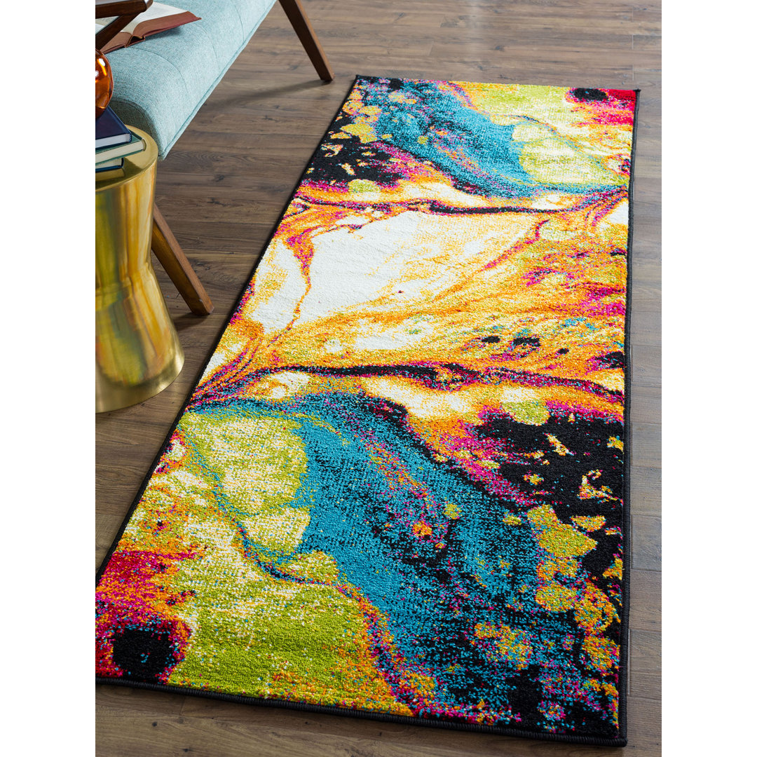 Weisman Abstract Yellow/Blue Area Rug Latitude Run® Rug 