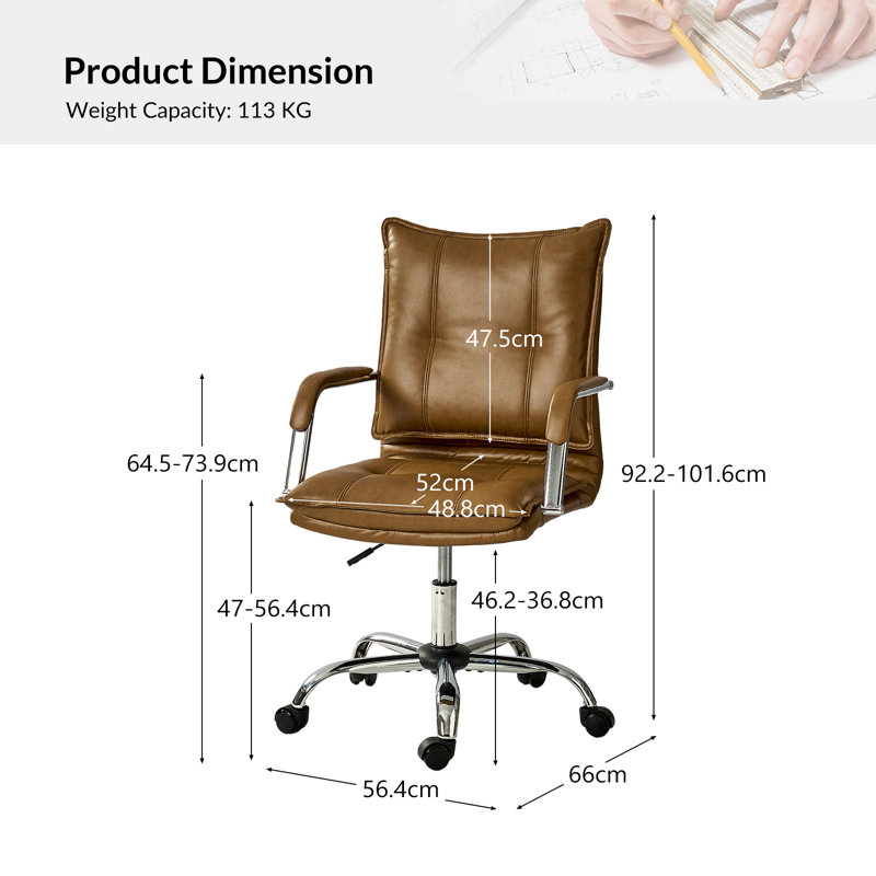 Gedrie Modern Faux Leather Swivel Office Chair, Camel, Silver