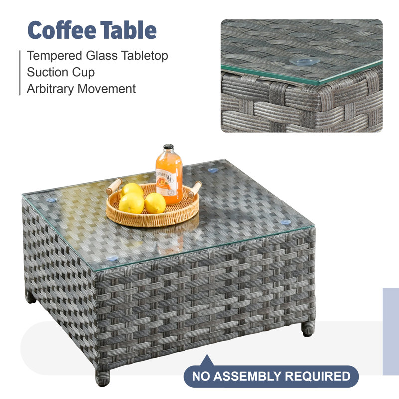 Causeuse modulaire en osier avec coussins et table basse sans assemblage requis, Demin Blue