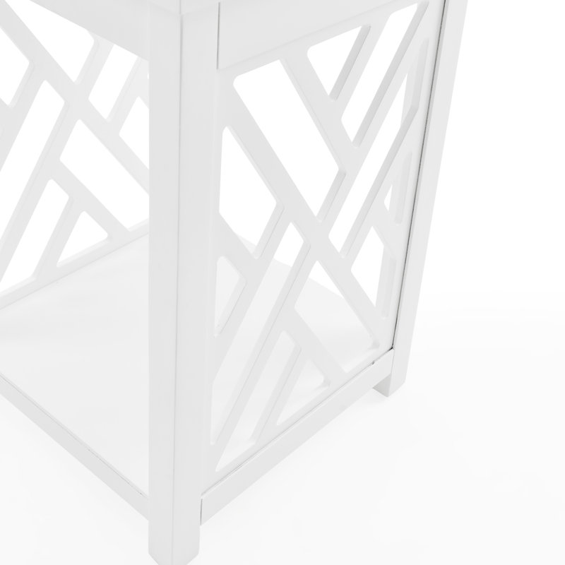 Lund 15.75" Wide Rectangular End Table With 1 Tray And 1 Shelf, White, White