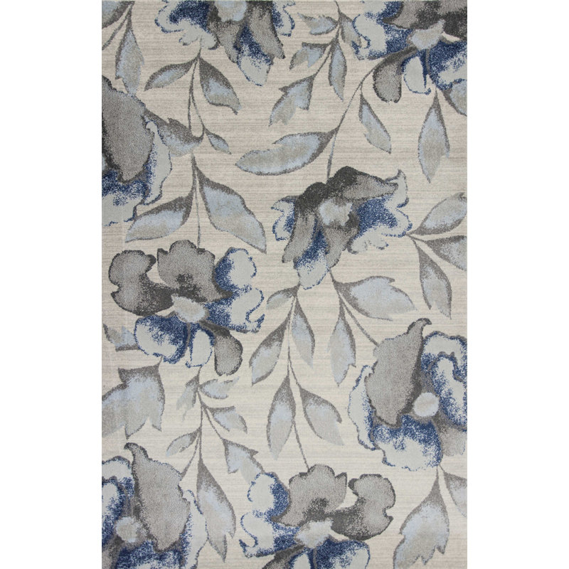 Tapis en polypropylène Amira gris ou bleu 3 po x 5 po, Rectangle 7 pi 10 po x 10 pi 10 po