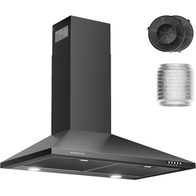 30 Inch Wall Mount Range Hood Ducted/Ductless Convertible Kitchen Exhaust Hood with 450 CFM Motor, 3 Speed Fan, LED Lighting and Dishwasher Safe Filters, Matte Black Painted Finish