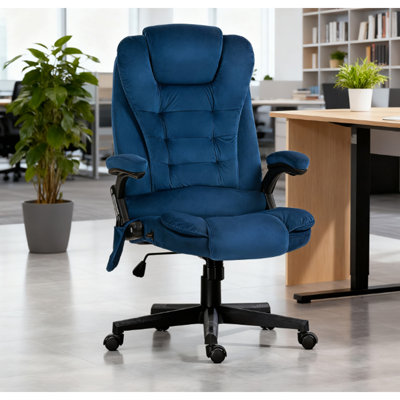 Fauteuil de bureau vibrant en velours à haut dossier, bleu foncé