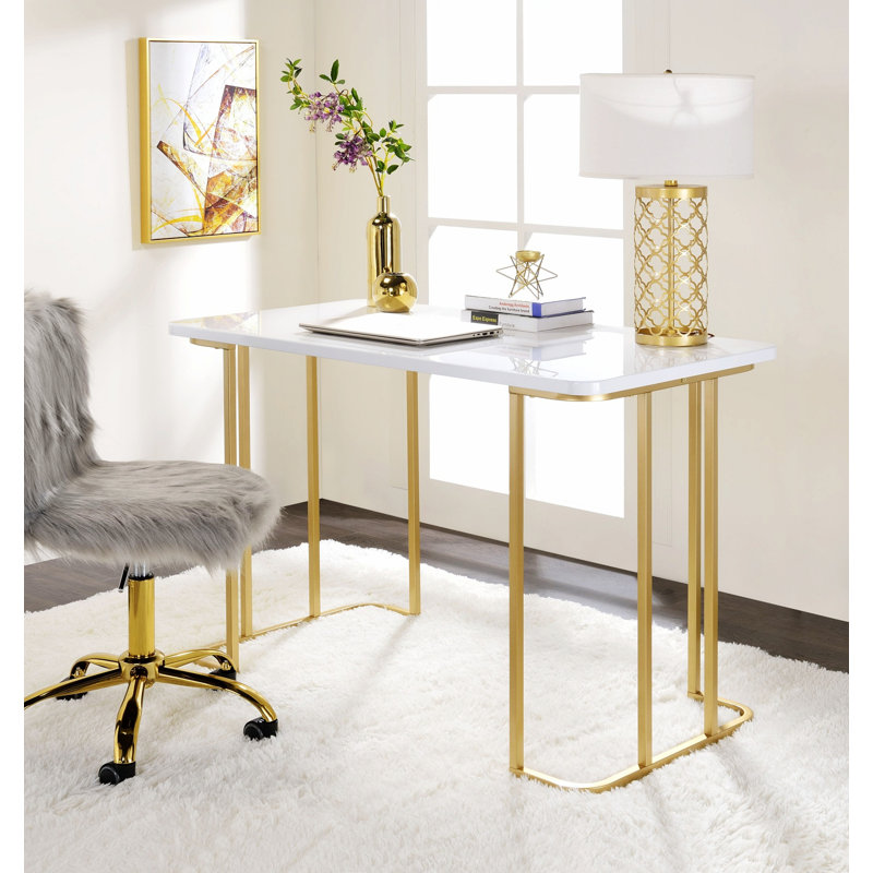 Bureau, bureau d'écriture avec base en métal, H 31,02 po x l 24,02 po x P 48,02 po, Blanc