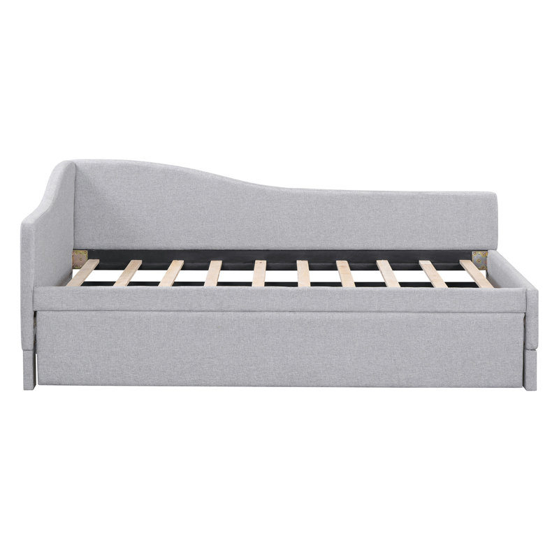 Twin Size Upholstered L-Shaped Upholstered Daybed with Pop Up Trundle, Grey