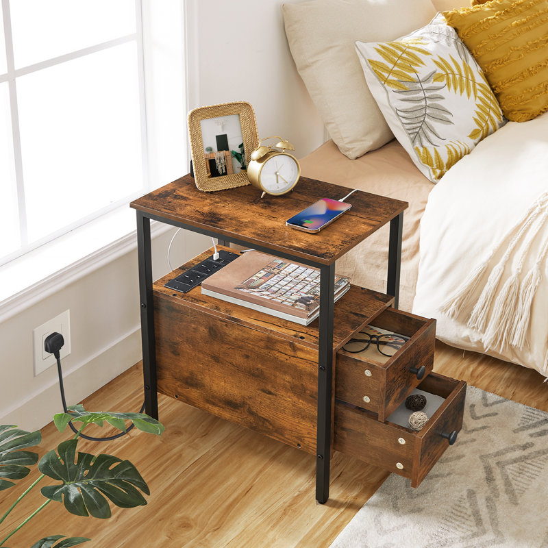Annamae Narrow Charging Station Side Table, Rustic Brown
