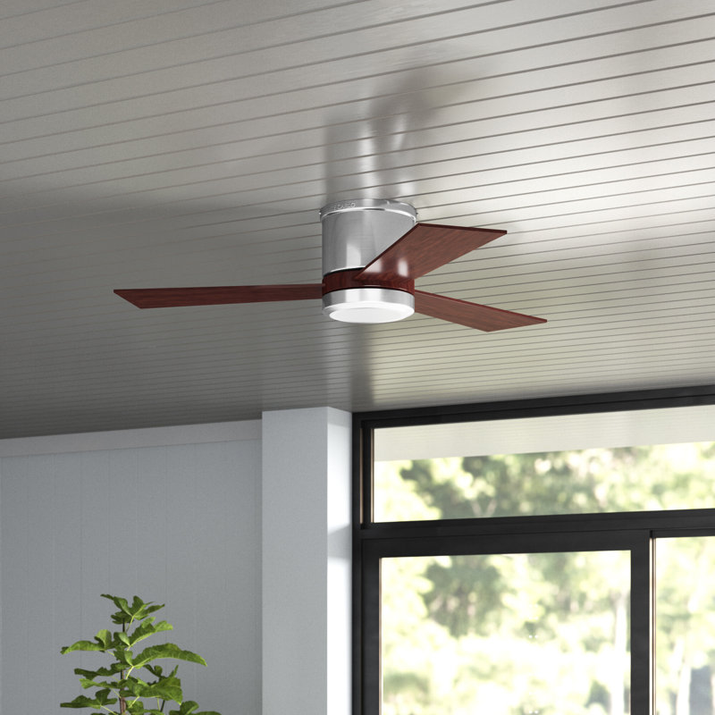 Ventilateur de plafond à DEL Rodrick, Acier brossé avec pales en ABS aspect teck, 42 pouces