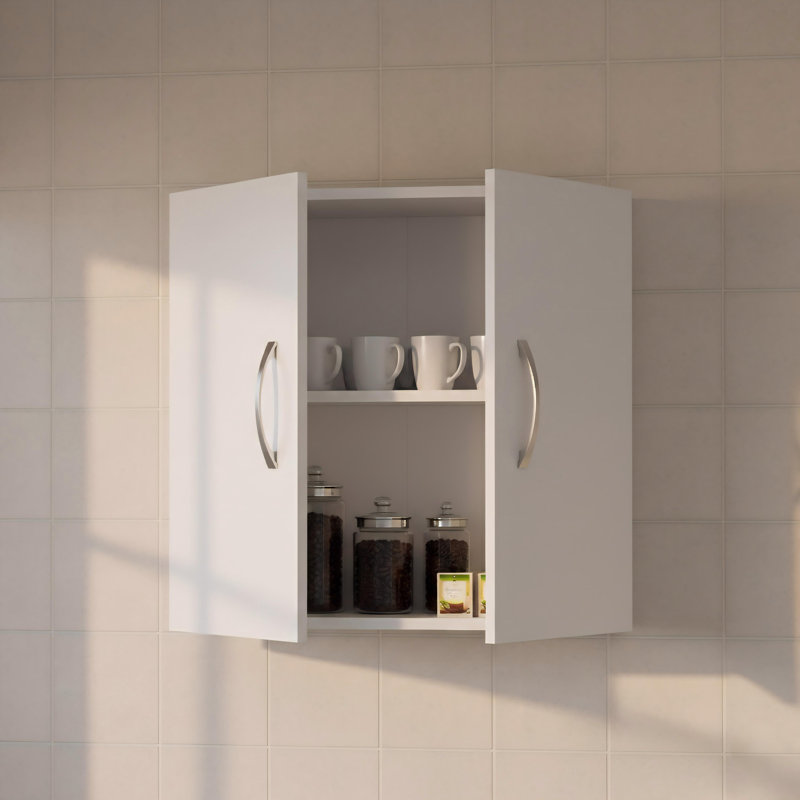 2-Door Wall Cabinet with Adjustable Shelf, White