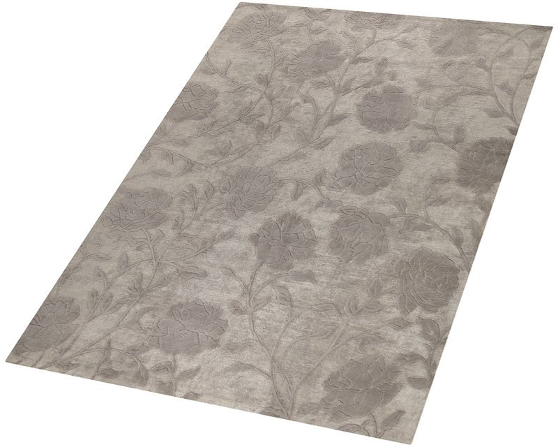 Peony Floral Area Rug in Silver/Gray, Rectangle 6' x 9'