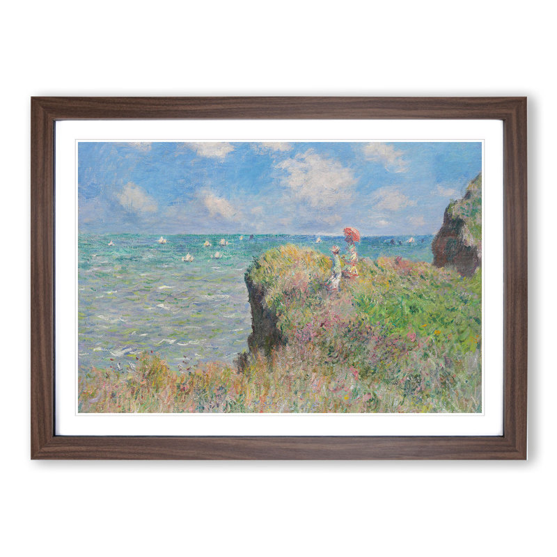 Cliff Walk at Pourville by Claude Monet - Picture Frame Painting, Walnut Framed, 36cm H x 48cm W x 2cm D