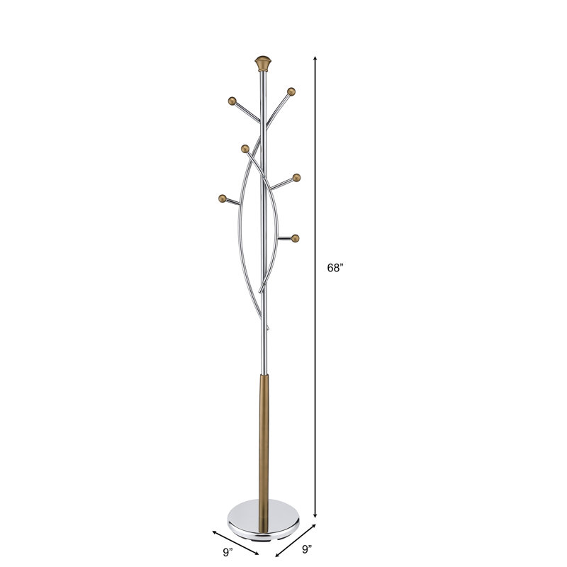 Elegant Chrome and Walnut 6-Hook Coat Rack