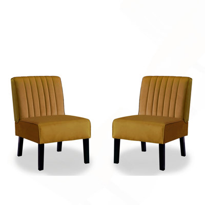 Ensemble de 2 chaises d'appoint Mid-Century modernes avec un design minimaliste, un revêtement en velours élégant et des pieds en bois massif, jaune, idéal pour le salon ou la chambre à coucher