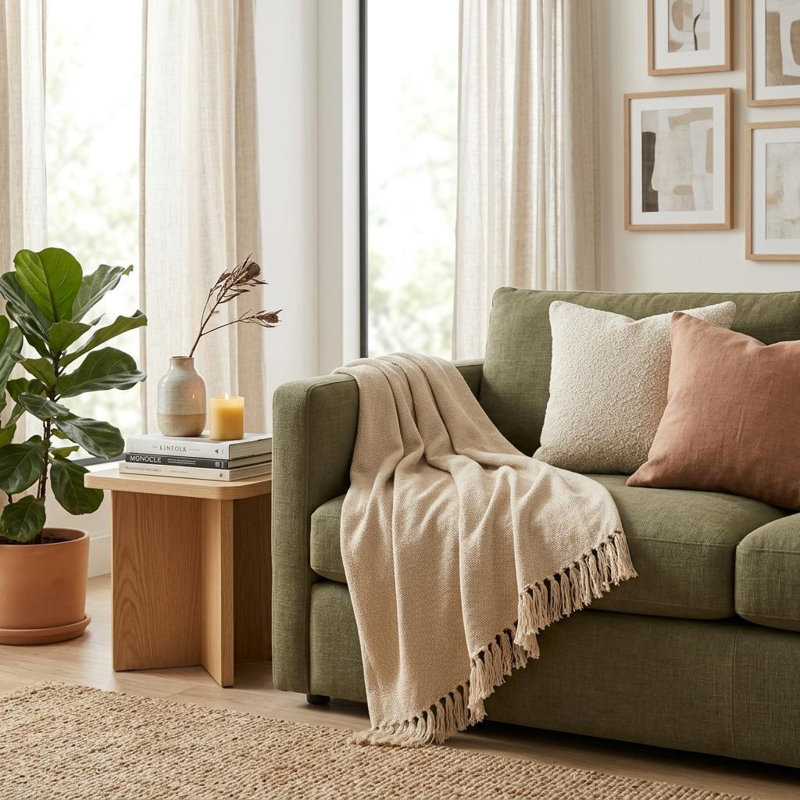 Jeté en coton beige