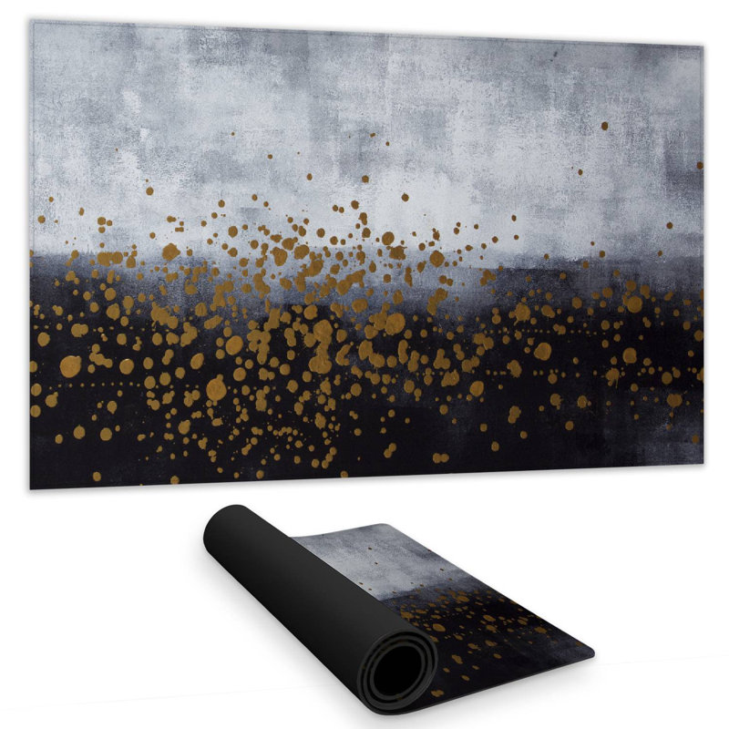 Gold paint splash on gray background - 14.00"x24.25" Desk mat