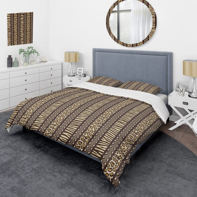 Ensemble de housse de couette en microfibre brun / noir / beige 3 pièces, Housse de couette pour grand lit et 2 taies décor
