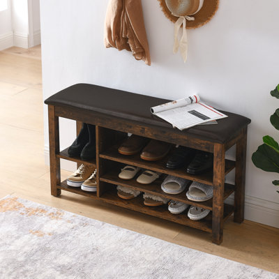 Banc rétro vintage avec fonction réglable en hauteur, bois d'hévéa, siège confortable en éponge haute, conception de rangement dissimulé, trois niveaux de rangement pour ventilation, capacité de poids de 400 lb à hauteur réglable,