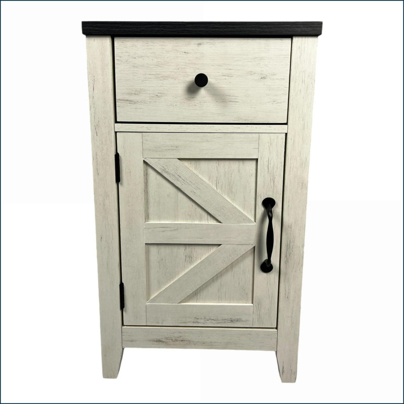 Farmhouse Nightstand with Charging Station &amp; Storage, White+Black, Gray/White