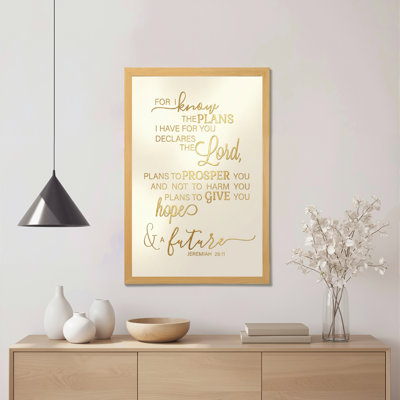 Jeremiah 2911 Scripture Verse Gold Foil Print Canvas Wrapped Wall Art Religious Inspirational Quote For Home Office Bedroom Decor