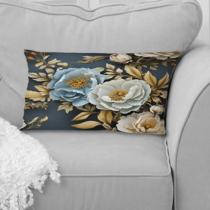 Coussin décoratif imprimé floral bleu Timeless Floral Elegance