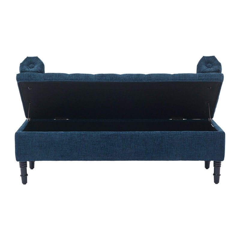 Linen Upholstered Storage Bench, Blue