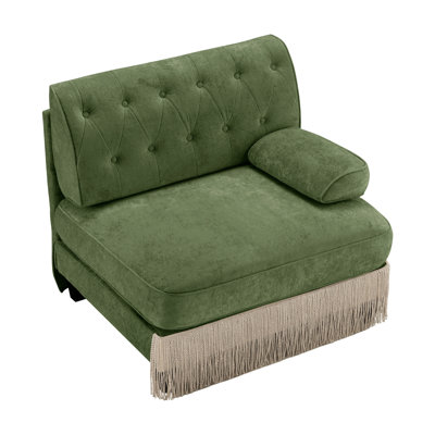 Modular Velvet Armchair Sectional Piece - Green, Right-Side Facing Configuration