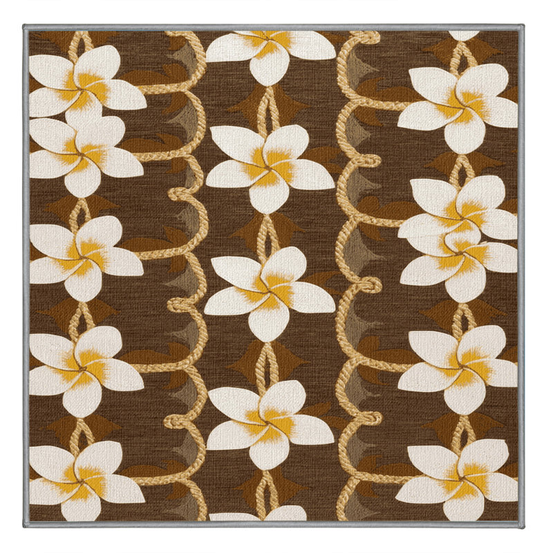 Washable Plumeria Chain Hawaiian Area Rug, Square 3'