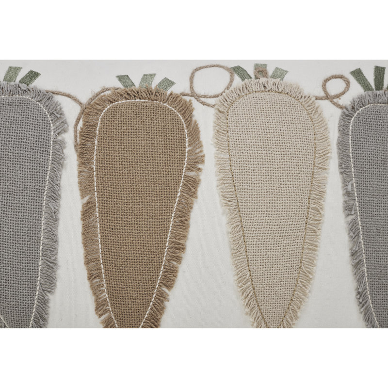 Natural Creme Cotton Burlap Embroidered Rectangle Throw Pillow